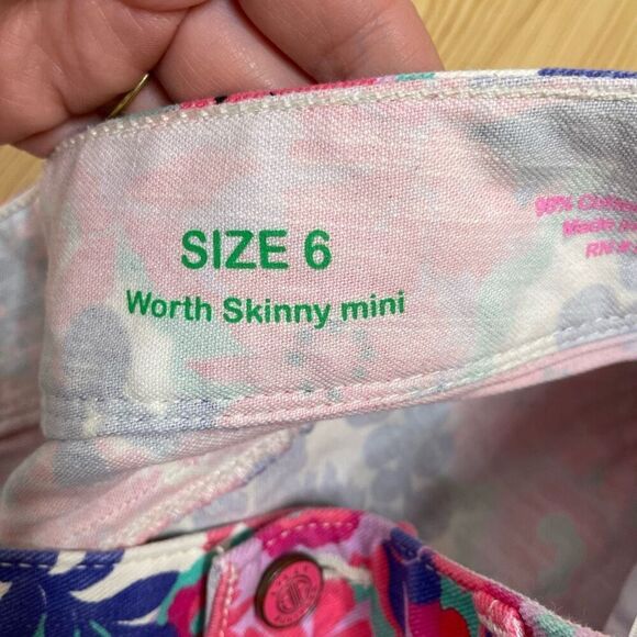 Lilly Pulitzer Worth Skinny Mini Print Secret Garden Floral Cropped Jeans 6 Pink - Picture 3 of 8